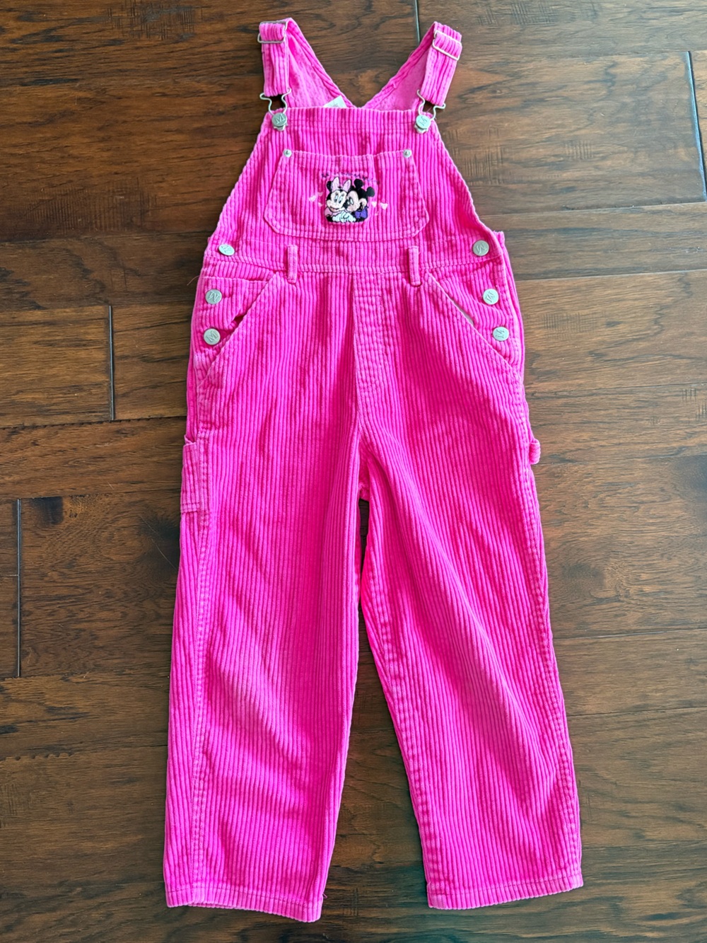 VTG Y2K “Be Mine Mickey” embroidered hot pink Kids Corduroy Overalls- size 6